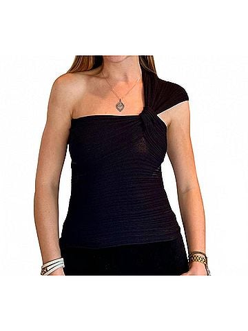 Autumn Cashmere One Shoulder Drape Top in Black (view 2)
