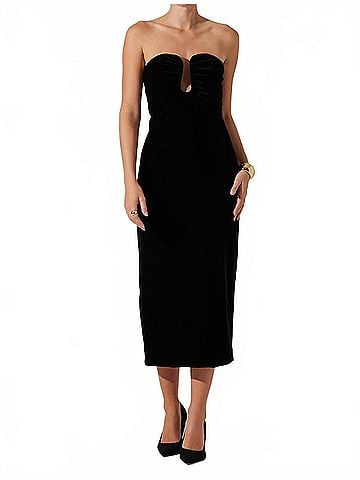 Astr Arista Sweetheart Velvet Midi Dress in Black (view 2)