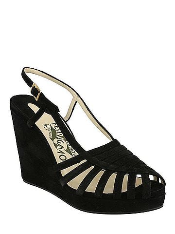 Salvatore Ferragamo Women's Claretta Suede Wedge Sandal in Black (view 2)