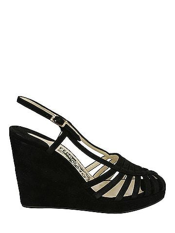 Salvatore Ferragamo Women's Claretta Suede Wedge Sandal in Black (view 1)