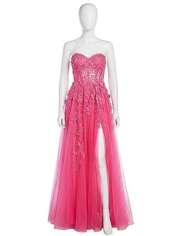 Jovani Sweetheart Lace Appliqued Dress in Hot Pink (view 1)