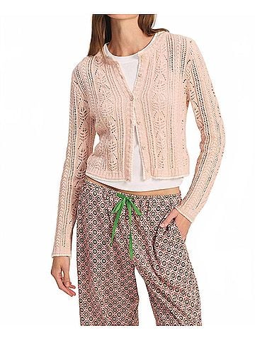 Velvet by Graham & Spencer Daisy Pointelle Cardigan in Blush (view 2)