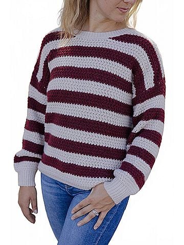 Blu Pepper Sadie Striped Sweater in Beige/Burgundy (view 2)
