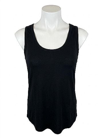 Bobi Ribbed Curved Hem Tank Top in Black (view 1)