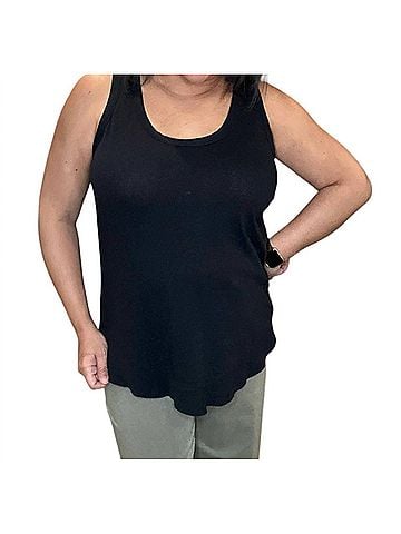 Bobi Ribbed Curved Hem Tank Top in Black (view 2)