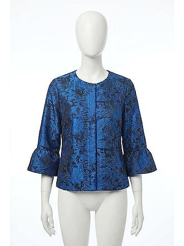 Joseph Ribkoff Floral Print 3/4 Sleeves Trapeze Jacket in Black/Blue (view 1)