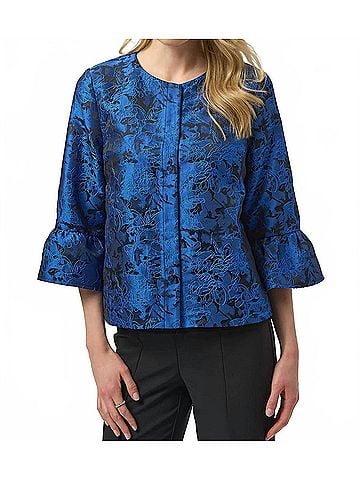 Joseph Ribkoff Floral Print 3/4 Sleeves Trapeze Jacket in Black/Blue (view 2)