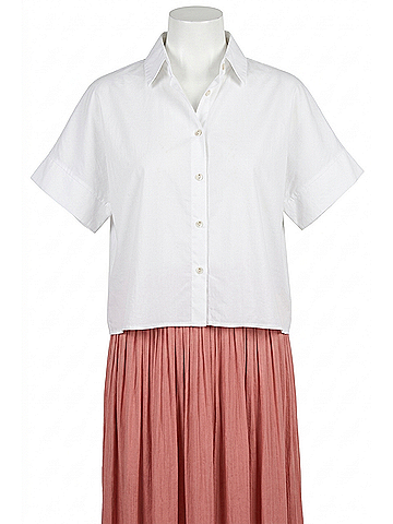 Easel Cropped Crisp Button Down Shirt in White (view 1)