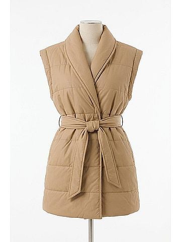 Fate Annie Puffer Wrap Vest With Tie in Tan (view 1)