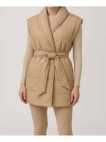Fate Annie Puffer Wrap Vest With Tie in Tan (view 2)