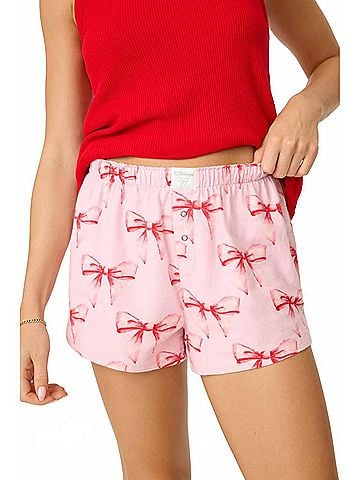 P.J. Salvage Ribbons &amp; Bows Flannel Shorts in Candy Pink (view 2)