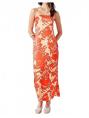 Endless Rose Olivia Floral Satin Maxi Dress in Orange (view 2)