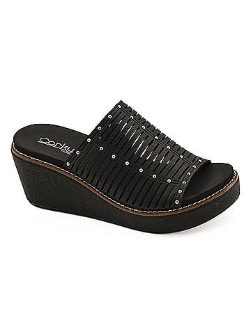 Corkys Women's Much Better Strappy Wedge in Black (view 1)