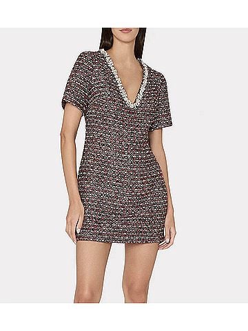 Milly Nyla Tweed Crystal Dress in Scarlet Multi (view 2)