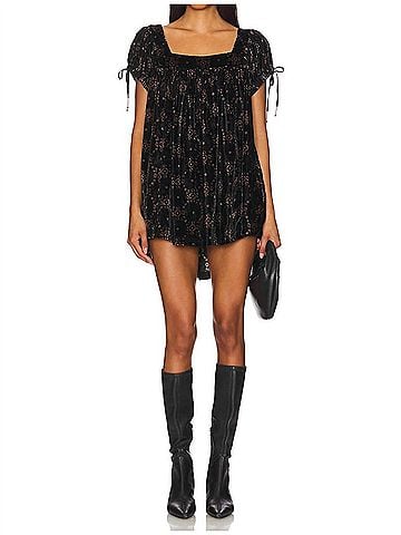 Free People Summer Camp Velvet Tunic Dress in Black Combo (view 2)