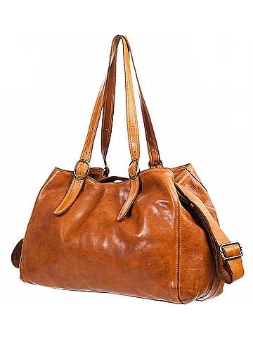 Spaghetti Western Women's Genuine Leather Tote Bag in Tan (view 1)