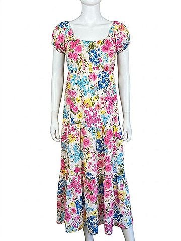 K & C Women's Short Sleeve Floral 3-Tier Maxi Dress in Multi (view 1)