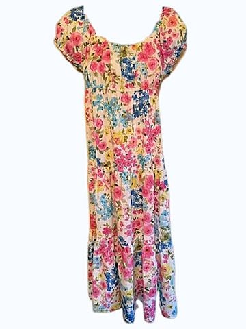 K & C Women's Short Sleeve Floral 3-Tier Maxi Dress in Multi (view 2)