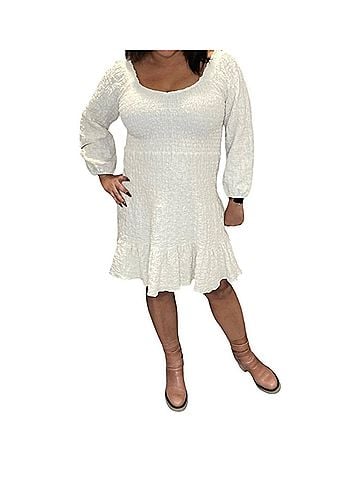 Saltwater LUXE Crinkle Ruched Ruffle Dress in White (view 2)