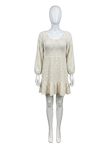 Saltwater LUXE Crinkle Ruched Ruffle Dress in White (view 1)