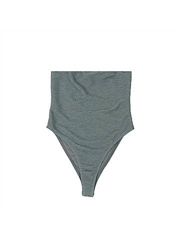 Rumer Women Ribbed Bandeau Ultra High Legline Swimsuit in Seafoam (view 1)