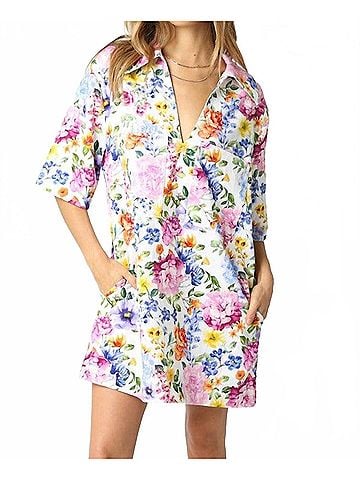 Olivaceous Riley Floral Denim Dress in Multicolor (view 2)