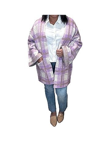 Saltwater LUXE Charli Swing Cardigan in Lilac Plaid (view 2)