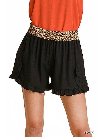 Umgee Linen Ruffle Hem Shorts in Beige (view 2)
