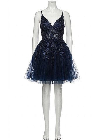Jovani Fit &amp; Flare Tulle Cocktail Dress in Navy Black (view 1)