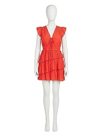 Lucy Paris Alice Asymmetrical Dress in Red Orange (view 1)