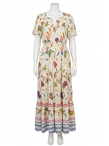 Sugarlips Rony Smocked Maxi Dress in Ivory/Multi (view 1)