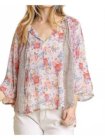 Umgee Dual Desires Blouse in Pink Floral (view 2)