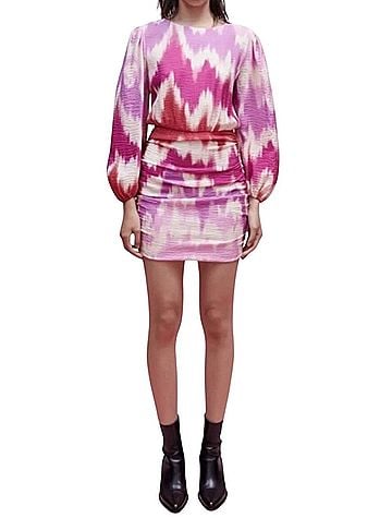 Maje Riri Ikat Print Ruched Mini Dress Casual Dress (view 2)