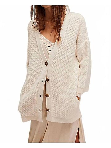 Free People Herringbone Stitch Kimono Sweater in Ivory (view 2)