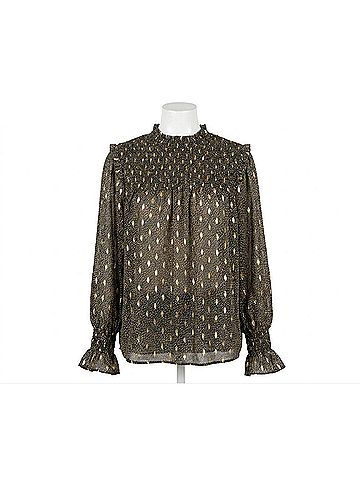 Elan Smocked Top Foiled Blouse in Black/Gold (view 1)