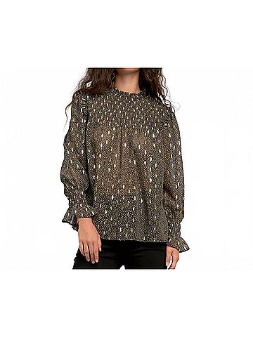 Elan Smocked Top Foiled Blouse in Black/Gold (view 2)