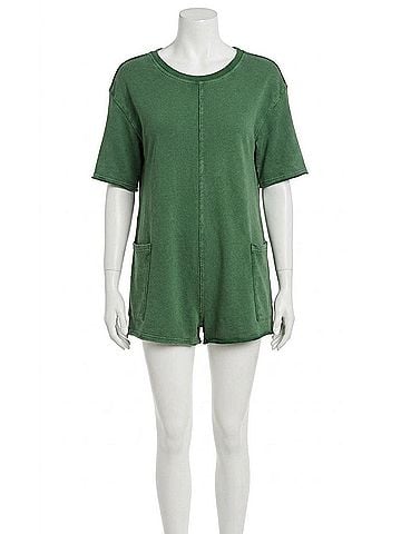 Umgee Vintage Short Sleeve Romper in Green (view 1)