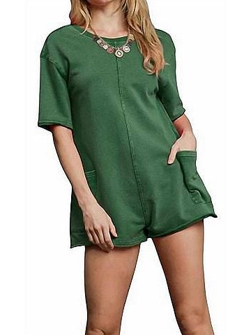 Umgee Vintage Short Sleeve Romper in Green (view 2)