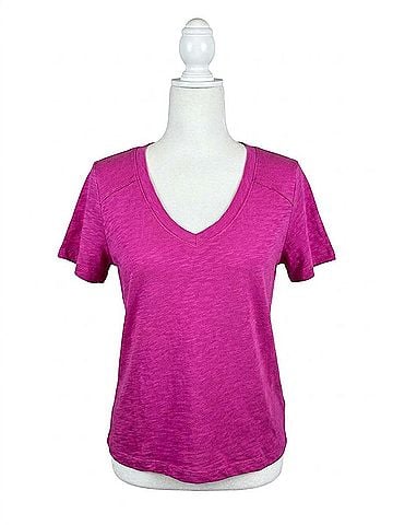 Bobi Shoulder Seam V Neck Tee Shirt in Petunia (view 1)