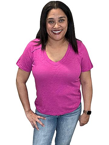 Bobi Shoulder Seam V Neck Tee Shirt in Petunia (view 2)