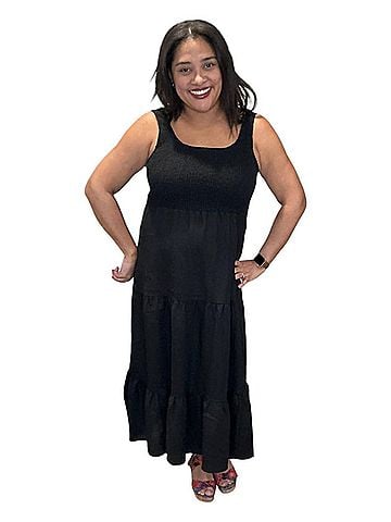 Saltwater LUXE Linen Smocked Tank Dress in Black (view 2)