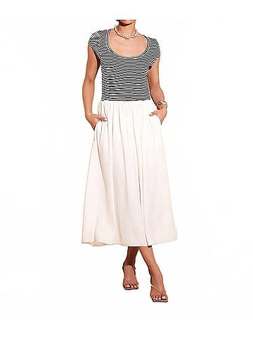 Fifteen Twenty Contrast Hem Sylvie Maxi Dress in Stripe/ White (view 2)
