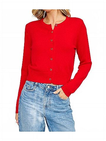 Lucy Paris Celeste Heart Button Cardigan in Red (view 2)
