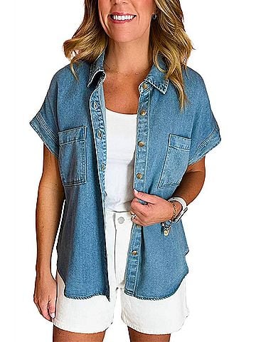 Blu Pepper Georgia Button Down Top in Denim (view 2)