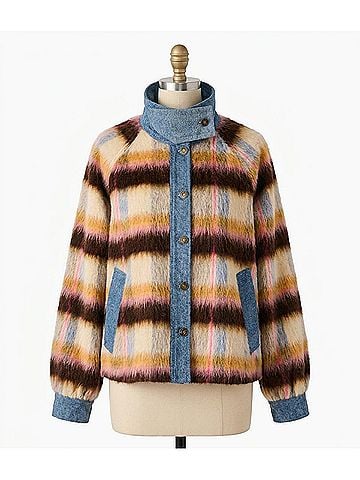 Steve Madden Kaylen Wool Blend Plaid Mixed Media Jacket in Forever Blue (view 1)