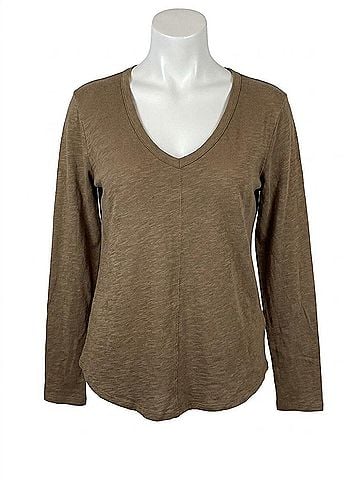 Bobi Center Seam V Neck Tee in Dark Sage (view 1)