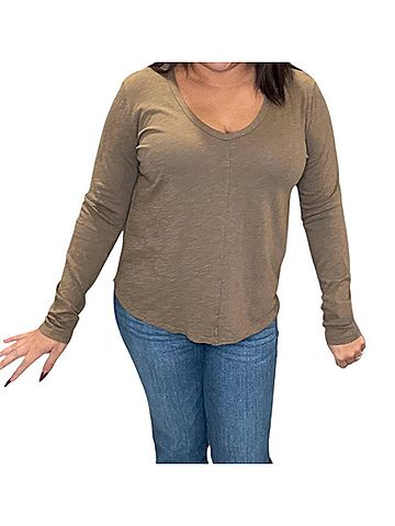Bobi Center Seam V Neck Tee in Dark Sage (view 2)