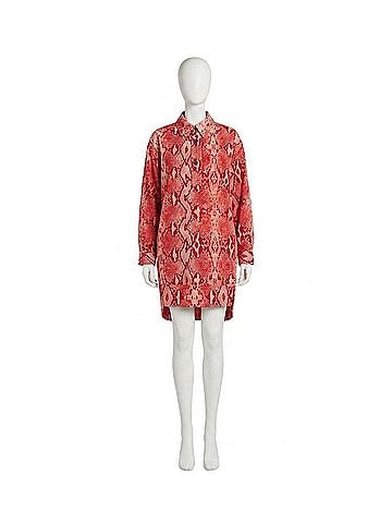 Essentiel Antwerp Illuminata Shirt Minidress in Orange/Red Snake Print (view 1)