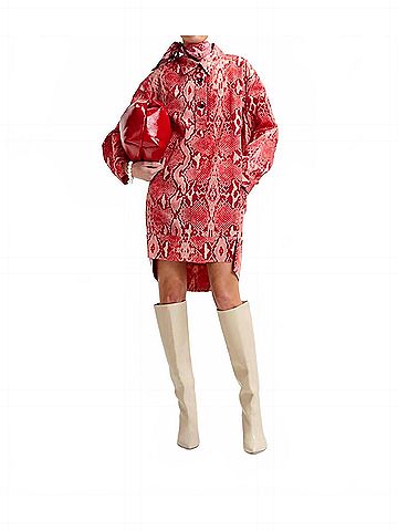 Essentiel Antwerp Illuminata Shirt Minidress in Orange/Red Snake Print (view 2)