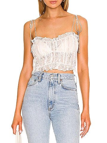 For Love & Lemons Jules Ruffled Lace Crop Top (view 2)